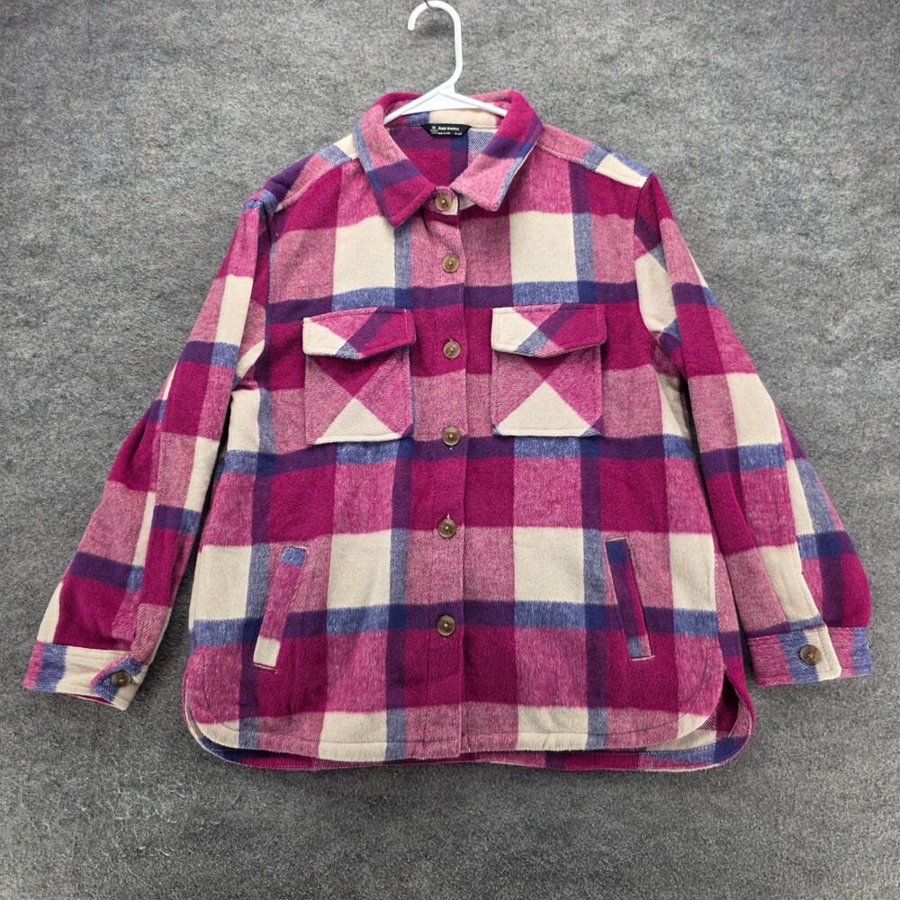 Members Mark Shacket Womens XL Purple Plaid Button Front